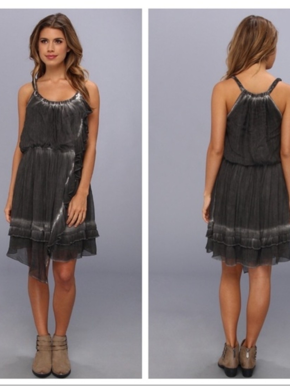 Free People Charcoal Gray High-Low Tiered Aphrodite Dress